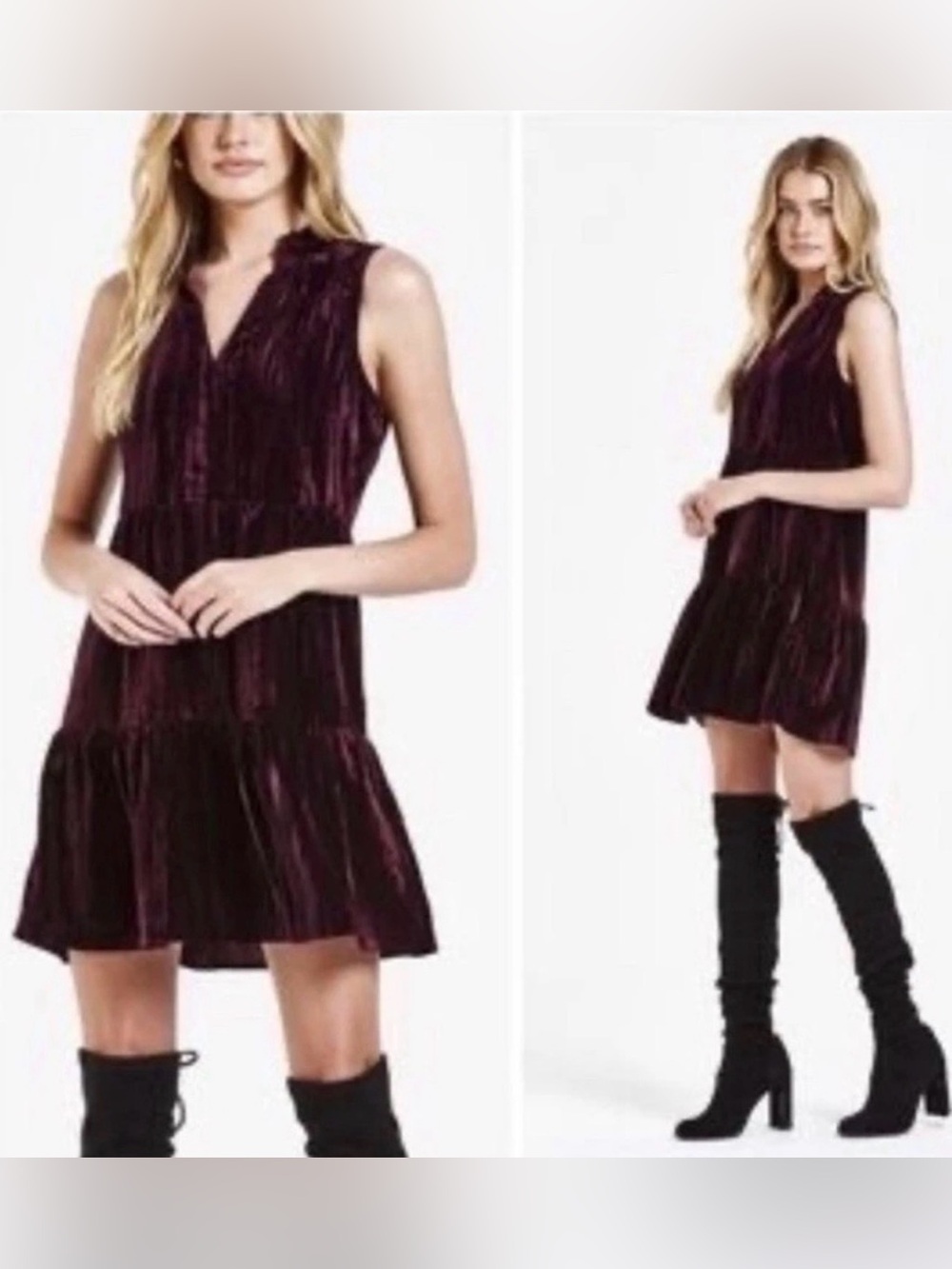 Dear John Velvet Tiered Mini Dress in Plum size XS new with tag